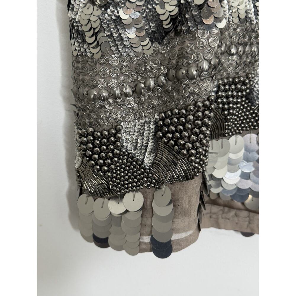 Precious Formals 100% Silk Beaded Gray Sleeveless Mini Dress Size 14 - Picture 3 of 16